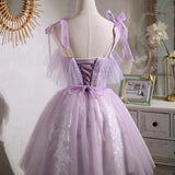 Cecelia | Sweet Purple A-line Short Party Dress Homecoming Dress with Ribbon