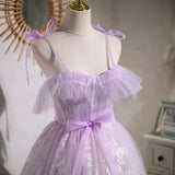 Cecelia | Sweet Purple A-line Short Party Dress Homecoming Dress with Ribbon