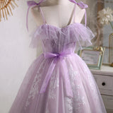 Cecelia | Sweet Purple A-line Short Party Dress Homecoming Dress with Ribbon