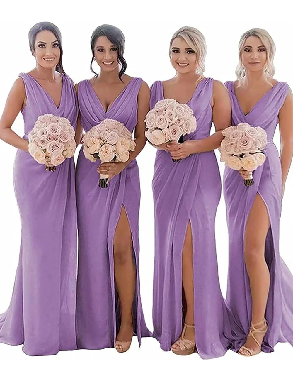 Rust Sheath Chiffon Ruched Long Bridesmaid Dress with Slit