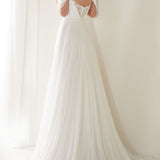 A-Line Spaghetti Straps Off-the-Shoulder Sweep Train Wedding Dress