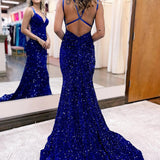 Maddison |Sparkly Blue Mermaid Sequins Long Backless Prom Dress