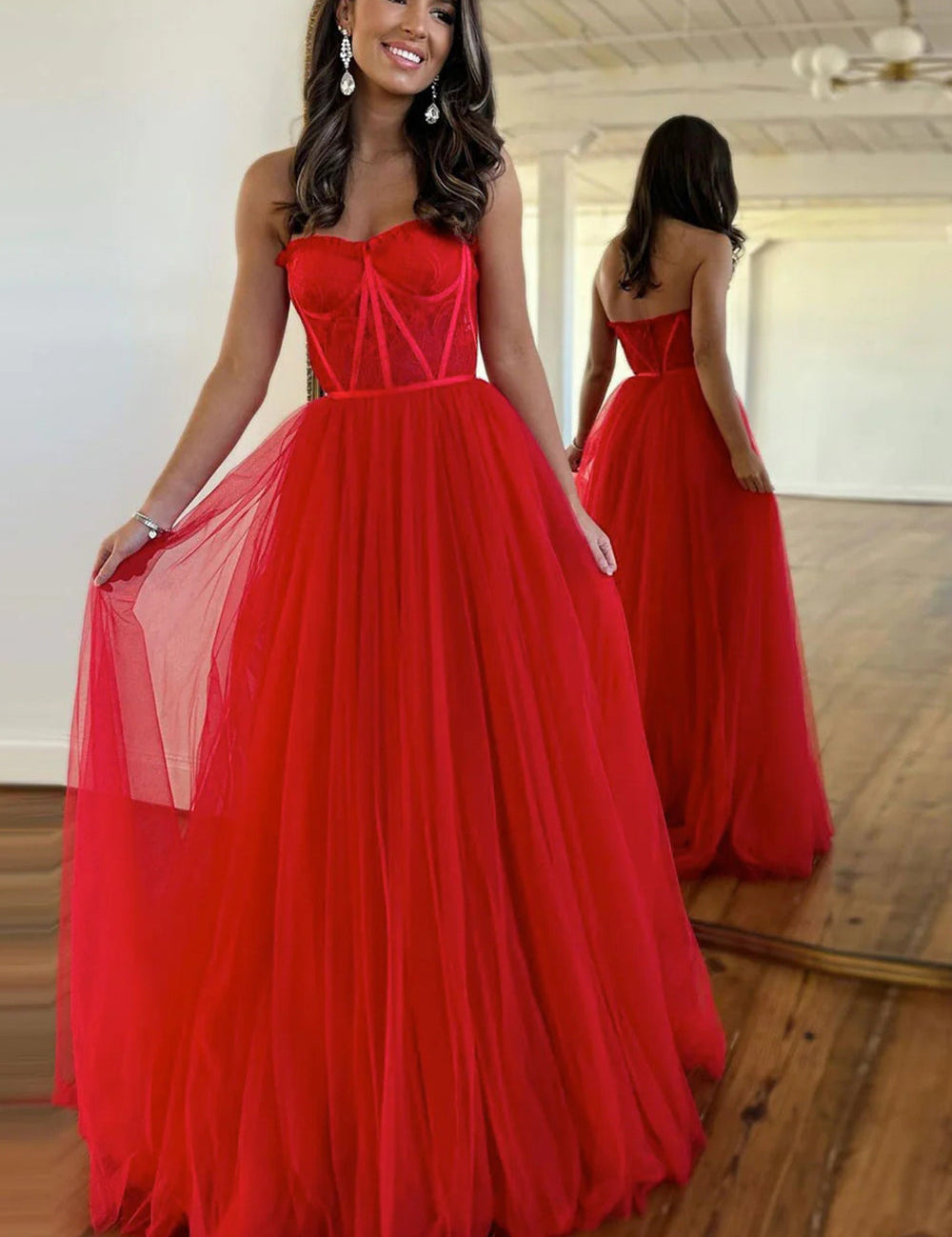 Talia |A Line Sweetheart Corset Tulle Prom Dress with Slit