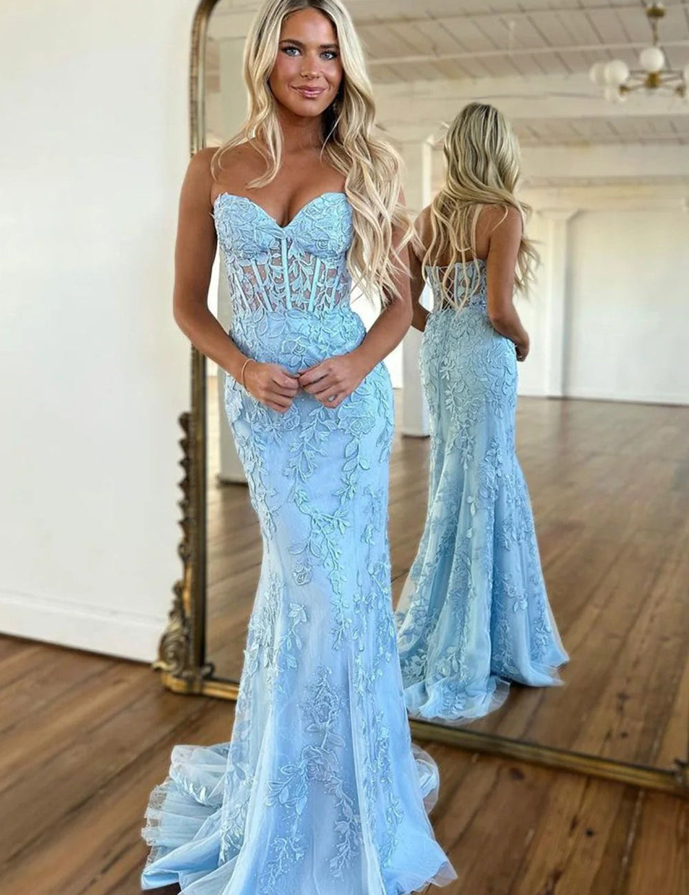 Evie |Mermaid Strapless Lace Prom Dress With Appliques