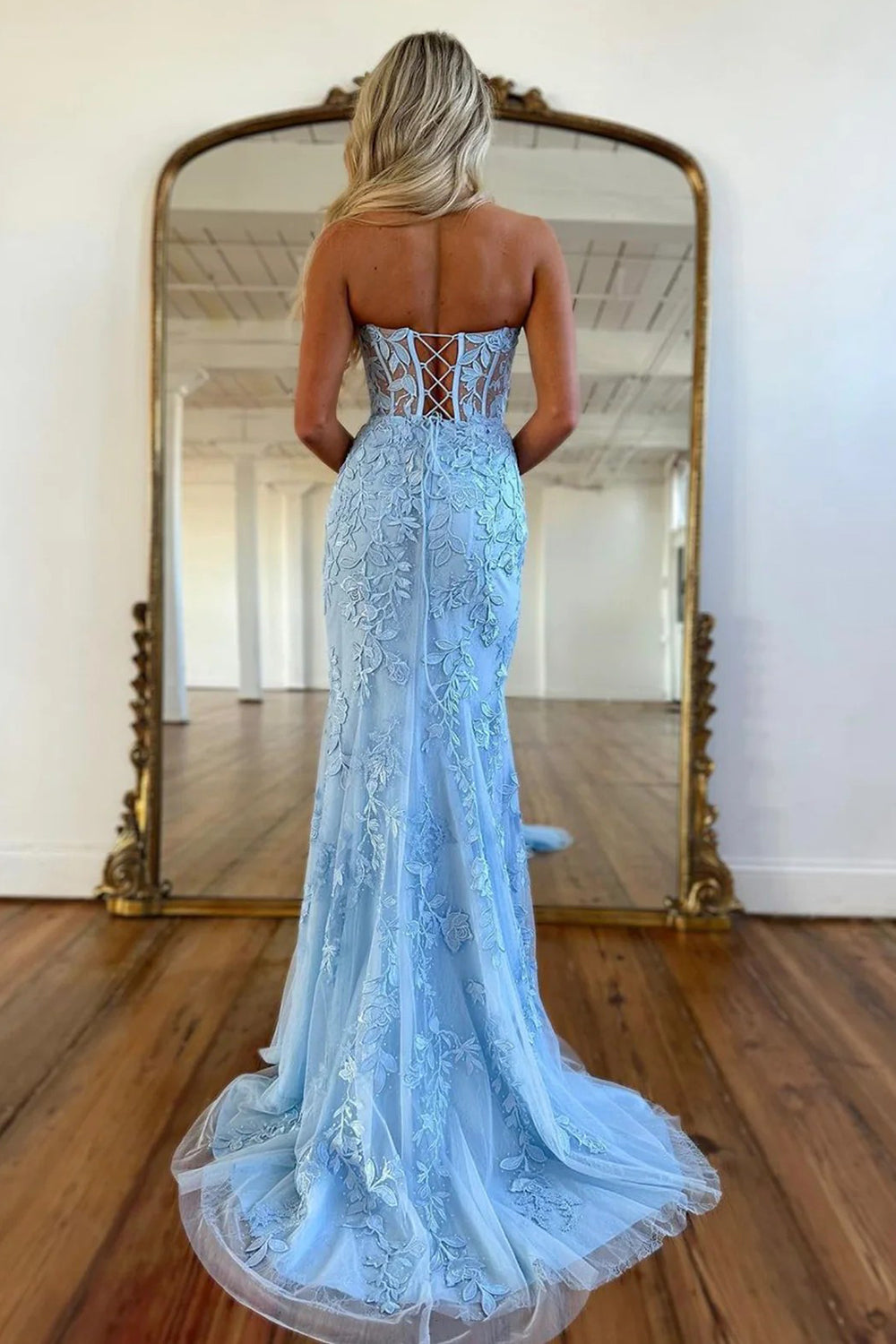 Evie |Mermaid Strapless Lace Prom Dress With Appliques