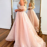 Brianna |A Line Strapless Blush Corset Organza Prom Dress