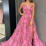 Izabella |A-Line Sweetheart Floral Printed Tulle Prom Dress with Slit