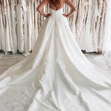 Milana | White Satin Long A-Line Wedding Dress with Slit