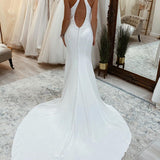 Milena | Simple White Halter Open Back Long Wedding Dress