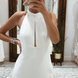 Milena | Simple White Halter Open Back Long Wedding Dress