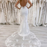 Kimber | White Mermaid Deep V-Neck Backless Long Wedding Dress with Lace