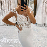 Kimber | White Mermaid Deep V-Neck Backless Long Wedding Dress with Lace