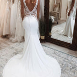 Dulce | White Long Mermaid Boho Wedding Dress with Appliqued