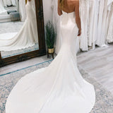 Jolie | White Simple Sweep Train Boho Long Mermaid Wedding Dress