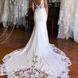 Kiana | White Boho Mermaid Spaghetti Straps Long Wedding Dress with Lace