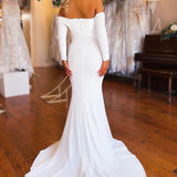 Pearl | Simple White Boho Mermaid Long Wedding Dress with Sleeves