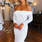 Pearl | Simple White Boho Mermaid Long Wedding Dress with Sleeves