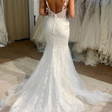 Berkley | Tulle Mermaid Spaghetti Straps White Long Wedding Dress with Appliques