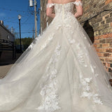 Kassidy | Glitter A-Line Off The Shouder White Long Wedding Dress with Appliques