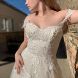 Kassidy | Glitter A-Line Off The Shouder White Long Wedding Dress with Appliques