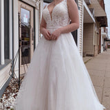 Roselyn | A-Line Tulle Sparkly White Wedding Dress with Appliques