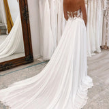 Hayley | White Sweetheart Long Lace Boho Wedding Dress with Slit