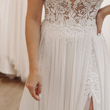 Hayley | White Sweetheart Long Lace Boho Wedding Dress with Slit