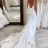 Jayda | White Spaghetti Straps Long Mermaid Boho Wedding Dress with Lace