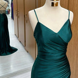 Dark Green Mermaid Satin Long Prom Dress