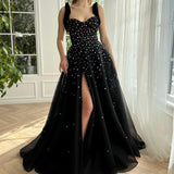 Kenzie | Tulle Bejeweled Cosmic Gown Sweep Train with Slit