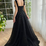 Kenzie | Tulle Bejeweled Cosmic Gown Sweep Train with Slit