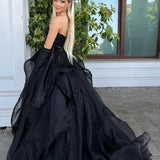 Qiara |A Line Sweetheart Black Long Prom Dress with Beading