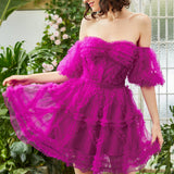 Naomi | A Line Off the Shoulder Tulle Homecoming Dress