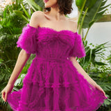 Naomi | A Line Off the Shoulder Tulle Homecoming Dress