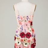 Nyssa |Sheath Spaghetti Straps 3D Flower Homecoming Dress