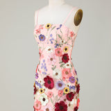 Nyssa |Sheath Spaghetti Straps 3D Flower Homecoming Dress