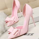 Sweet Bow Pointed Side Hollow High Heels