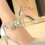 Silver Ankle Strap Prom Heels with Crystals