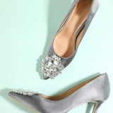 Grey Rhinestone Party Shoes