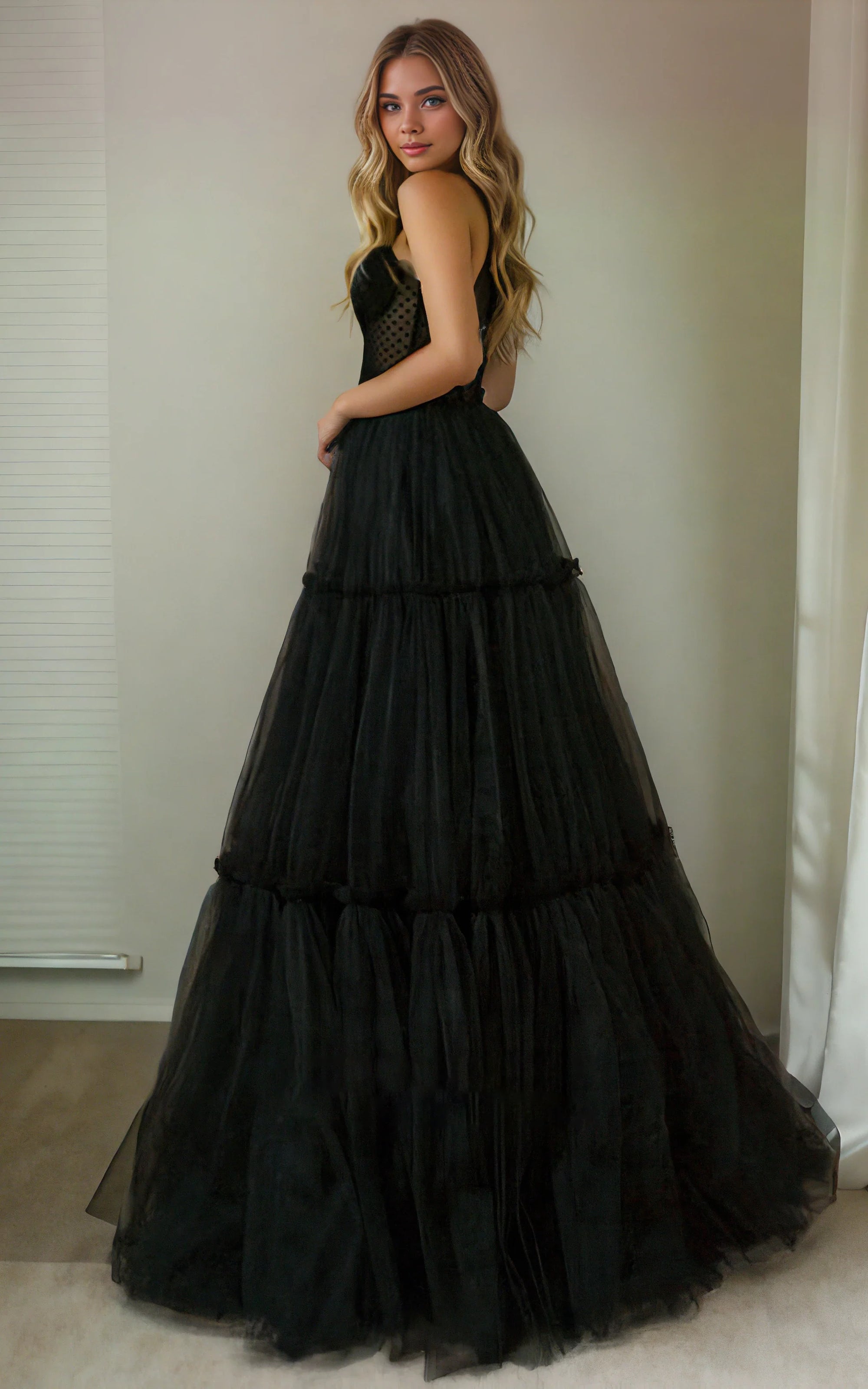 A-Line Adorable Sweetheart Black Spaghetti Corset Back Beach Simple Ruching Tulle Sweep Train Wedding Dress