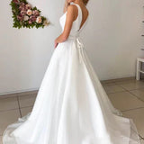 A-line Attractive V-neck Simple Wedding Dress Rustic Wedding Gown