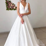 A-line Attractive V-neck Simple Wedding Dress Rustic Wedding Gown