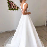 A-line Attractive V-neck Simple Wedding Dress Rustic Wedding Gown