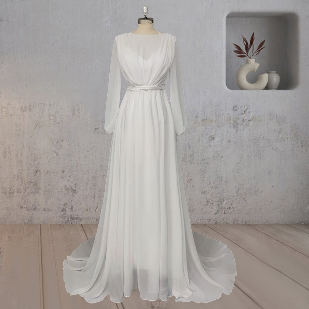 A-Line Chiffon Elegance Wedding Dress with Sweep Train