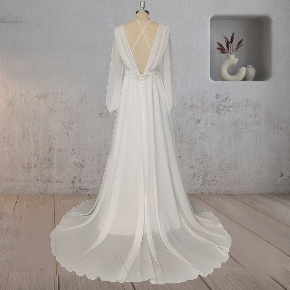 A-Line Chiffon Elegance Wedding Dress with Sweep Train