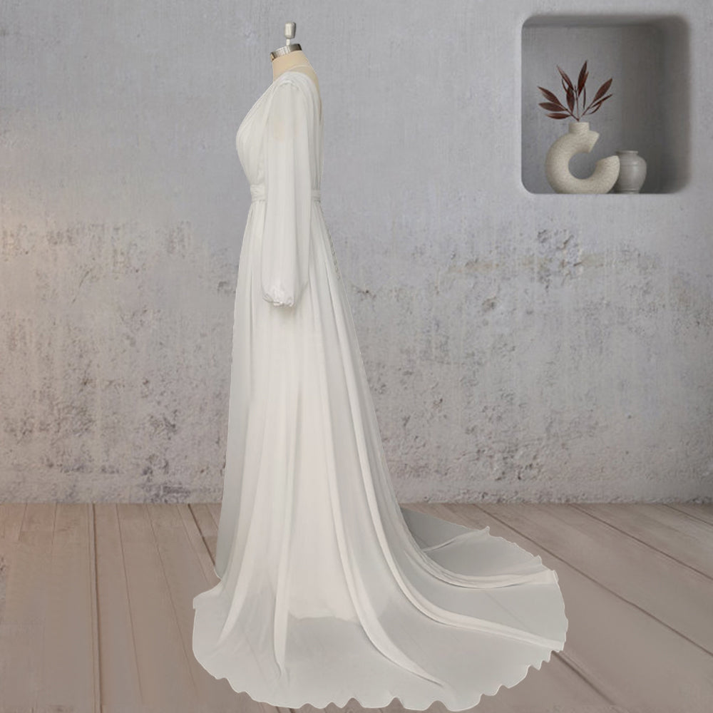 A-Line Chiffon Elegance Wedding Dress with Sweep Train