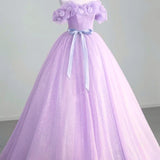 A-Line Off Shoulder Tulle Sage Green Long Quinceanera Dresses