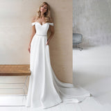 A-Line Off the Shoulder Beaded Wedding Dress