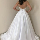 A-line Sleeveless Sweetheart Satin Bride Wedding Dresses with Appliques