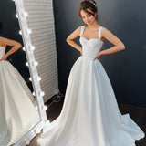 A-line Off-the-Shoulder Sleeveless Satin Simple Bride Wedding Dress